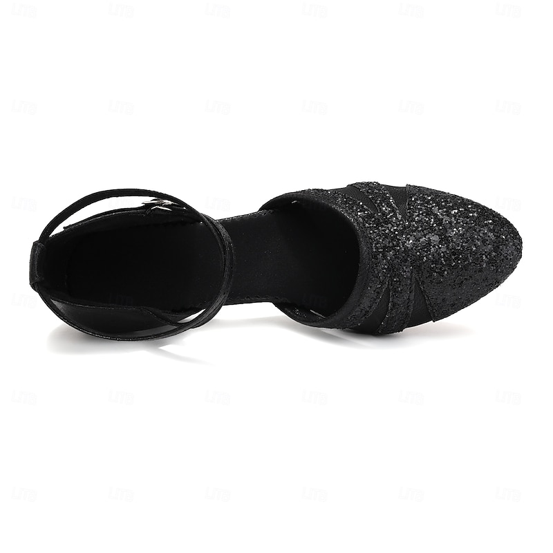 Women's Black Glitter Ballroom Dance Shoes – Strappy Latin Heels for Salsa, Tango & Performance4