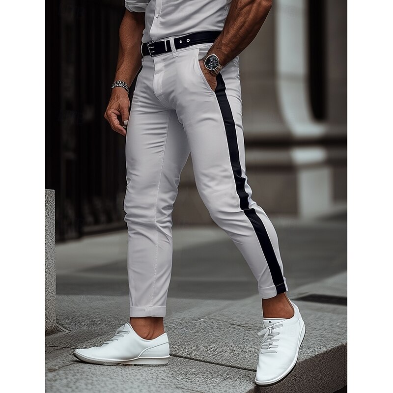 Men's Trousers Chinos Casual Pants Side Stripe Front Pocket Color Block Plain Comfort Soft Daily Holiday Going out Fashion Streetwear Coffee Stretchy4