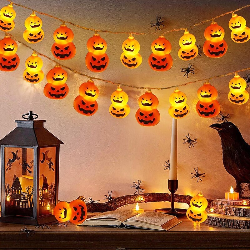 Halloween Light Up Pumpkin String Lights 10/20Led Jack O Lantern Waterproof Battery Powered Lights for Indoor Outdoor Bedroom Holiday Party Halloween Decoration2