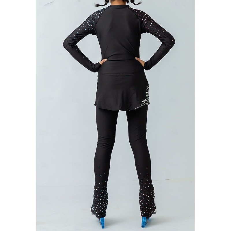 Figure Skating Pants Figure Skating Jacket with Pants Women's Girls' Ice Skating Jacket Tights Outfits Black Patchwork Thumbhole Spandex Stretchy Training Practice Professional Skating Wear Thermal3
