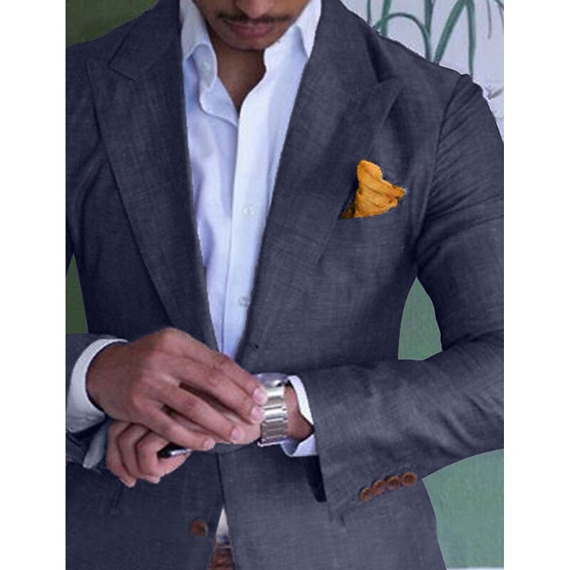 Men's Linen Blazer Sport Coat Closure collar Fashion Casual Solid Colored Blue Purple Green Tailored Fit Single Breasted Two-buttons2