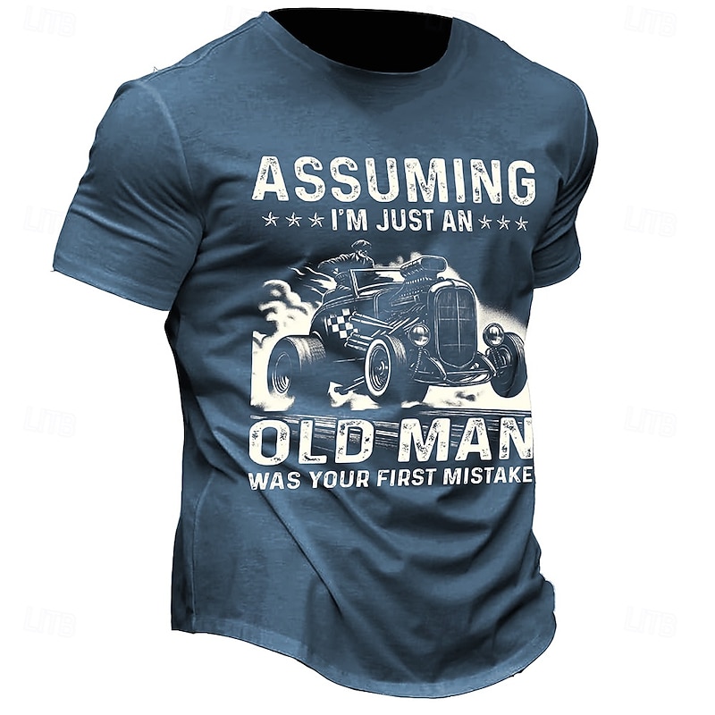 Men's Funny Slang T Shirt Short Sleeve T shirt 3D Print Crew Neck Shirt Retro Vintage Casual Street Casual Bar Blue Green Dark Gray Spring & Summer Clothing Apparel S M L XL 2XL 3XL