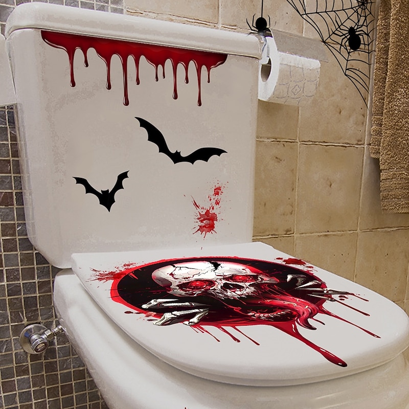 Halloween Stickers Ghost Skull Blood Splatter Bat Decor Wall Stickers for Bathroom and Toilet, Self-Adhesive Stickers3