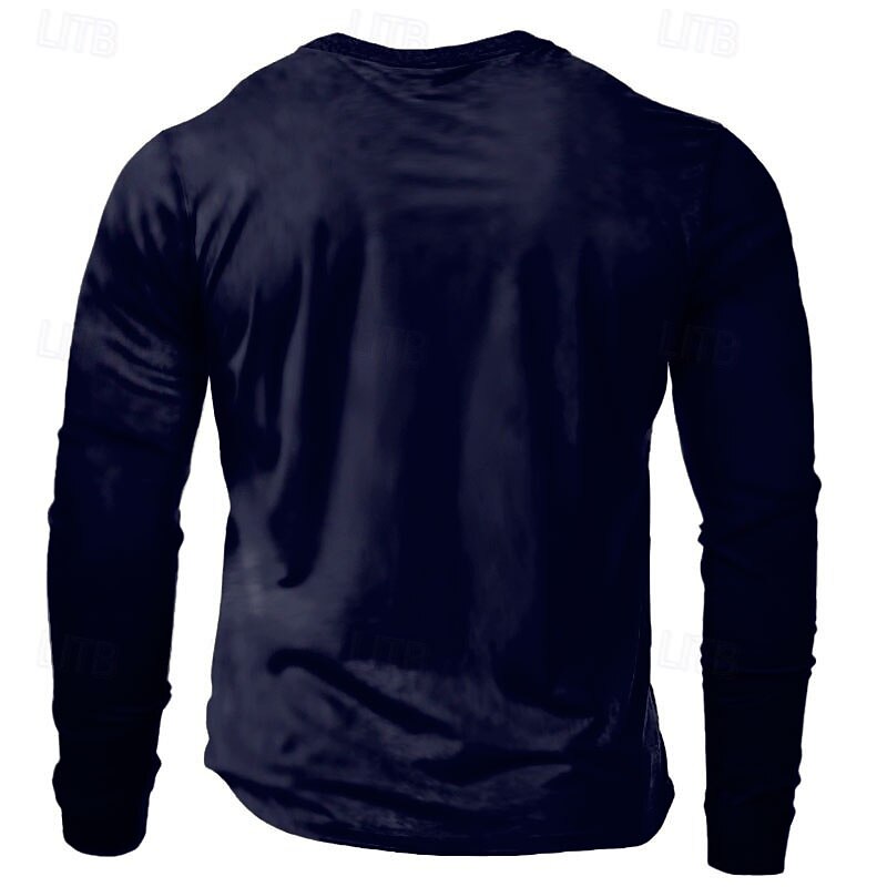 Men's Boho / Paisley / Damask T shirt Long Sleeve 3D Print Vintage Daily Summer Spring Fall Blue Henley Collar Henley T-Shirt3
