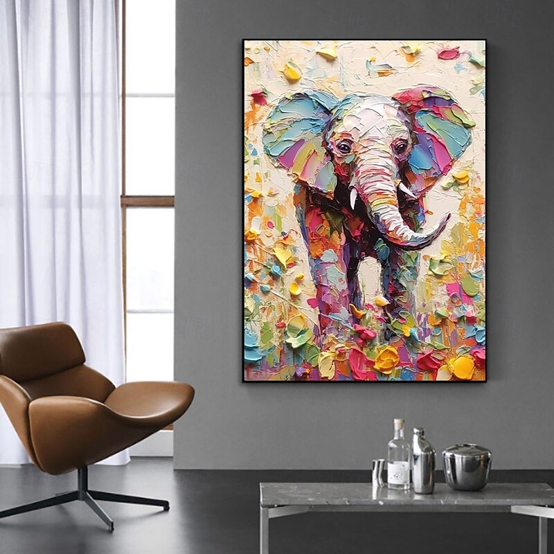 Handmade Oil Paintings Canvas Wall Art Decoration Modern Animal Abstract Coloured Elephant for Home Decor Rolled Frameless Unstretched Painting2