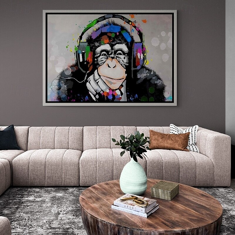 Pop Art cartoon painting large hand painted Wall Art music animal oil painting hand painted Pop Art monkey painting handmade Wall Art Beautiful Colorful Animal oil painting Wall Art painting