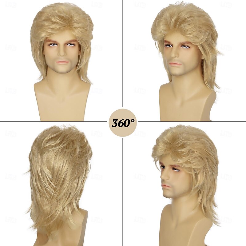 Wigs For Men Joe Dirt Costume 80s Funny Wigs Heat Resistant Synthetic Pop Rock Wig For 70s Mens Fancy Party Cosplay Carnival Or Fun Halloween Wigs3