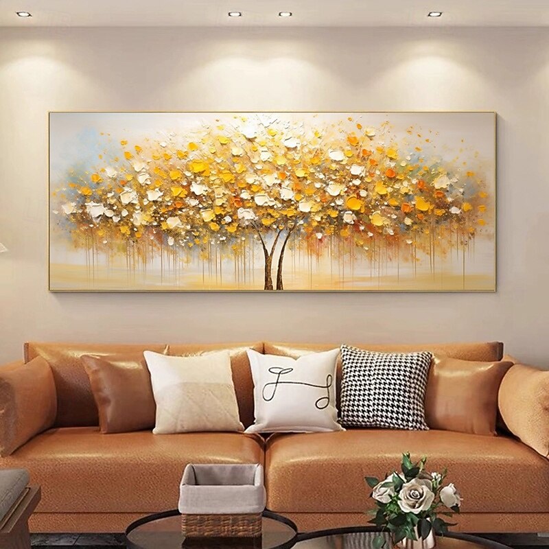 Handmade Original Golden Tree Painting Fall Decor Thick Oil Painting Tree Of Life Art Flower Wall Art Large Tree Paintings No Frame4