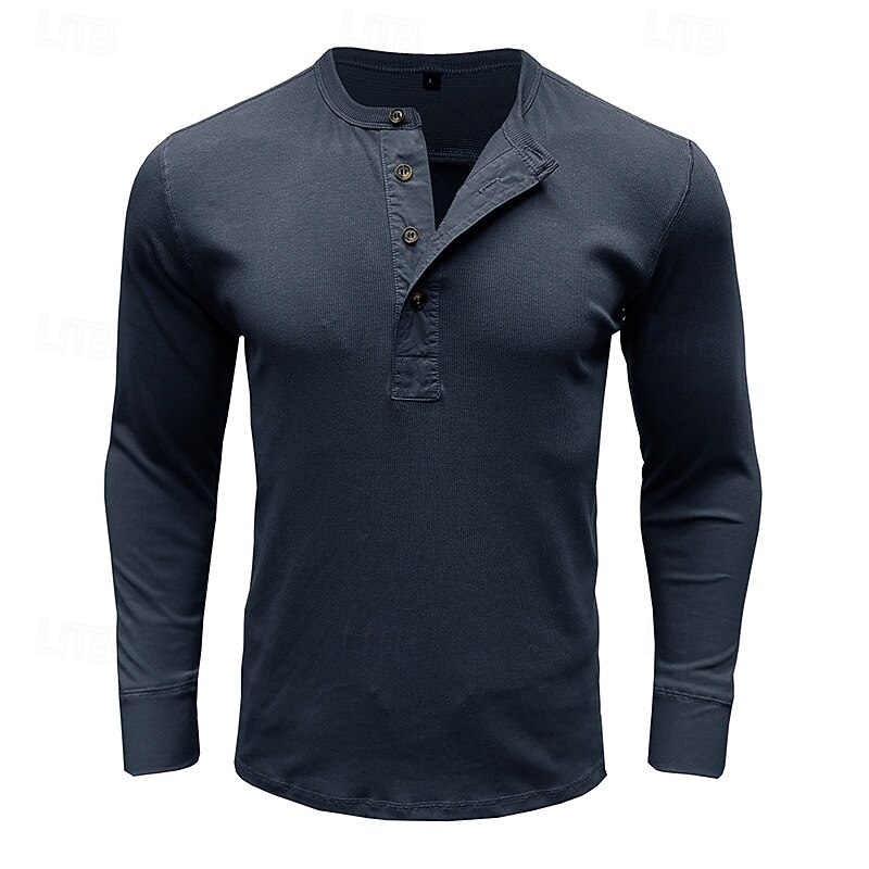 Men's Button T Shirt T Shirt Henley Shirt Tee Long Sleeve Henley Spring &  Fall Plain Fashion Designer Basic Vacation Street Going out Black Dark Red Royal Blue Top Tee for Men2