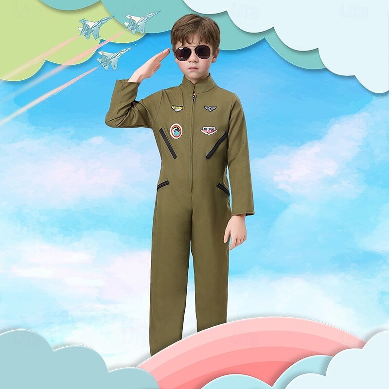 Pilot Halloween Costume Jumpsuit Carnival Costume Cosplay Kid's Boys' Masquerade Performance Easy Halloween Costumes Dress Up