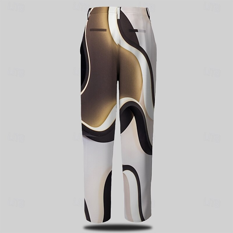 Men's Dress Pants Pocket 3D Print Buttons Geometric Full Length Formal Business Casual Brown Inelastic2