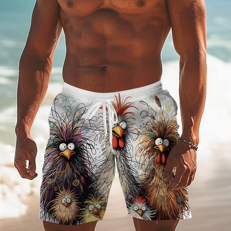 Men's Animal Chick Board Shorts Swimming Trunks Shorts Mid Waist Fashion Streetwear Designer Casual Daily Holiday Drawstring Pocket Elastic Waist Designer Clothing Apparel