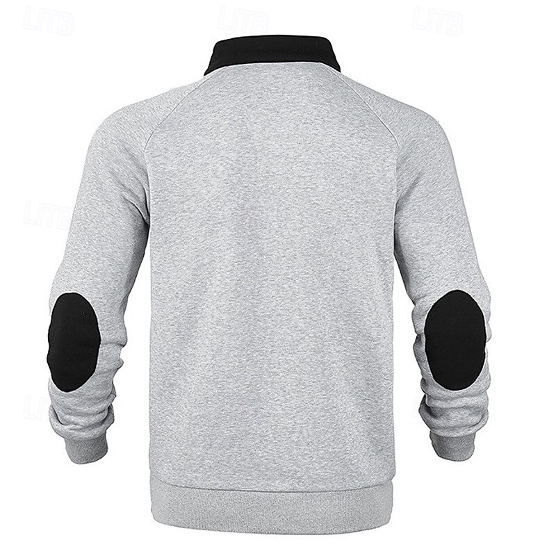 Men's Sweatshirt Quarter Zip Sweatshirt Black Navy Blue Fuchsia Light Grey Dark Gray Half Zip Color Block Patchwork Sports & Outdoor Daily Holiday Polyester Streetwear Basic Casual Spring & Fall 12