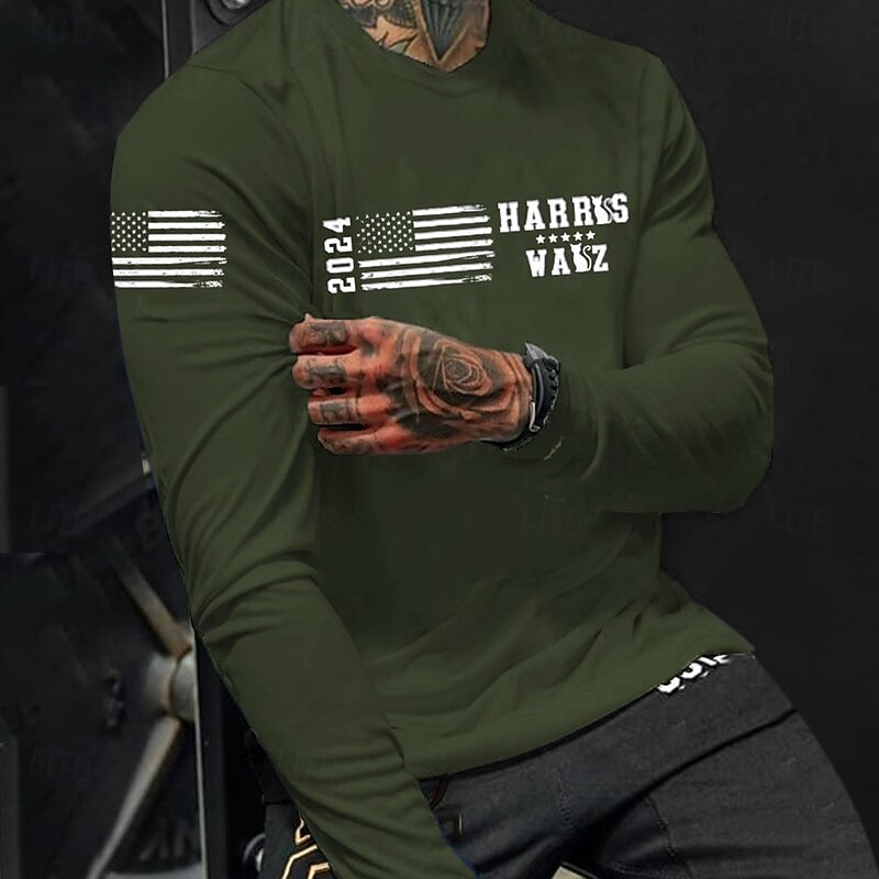 Harris Wasz 2024 Election American Flag Men's Long Sleeve Graphic Tee3