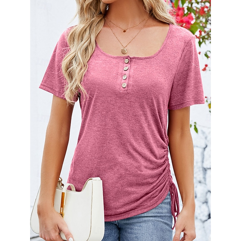 Women's Tank Top Basic Solid Color Asymmetrical Short Sleeve Regular Tops U Neck Daily Black Dusty Rose Summer