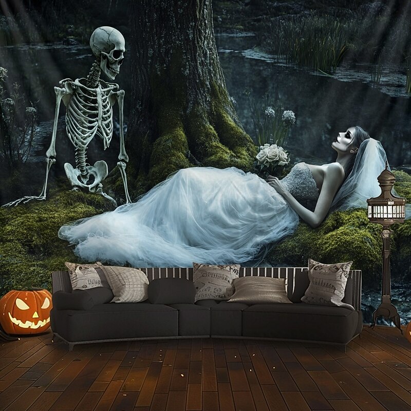 Hanging Tapestry Skeleton Bride Wall Art Large Tapestry Mural Decor Photograph Backdrop Blanket Curtain Home Bedroom Living Room Decoration4