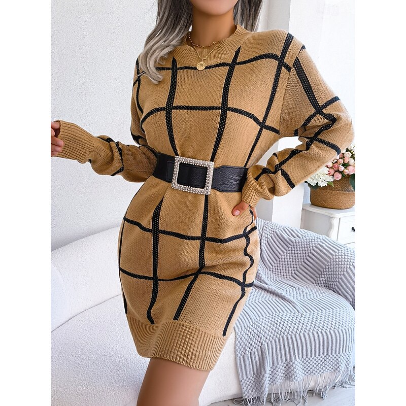 Women's Sweater Elegant Fashion Geometric Crew Neck Print Long Sleeve Regular Tops Knit Work Daily Yellow Green Fall Winter4