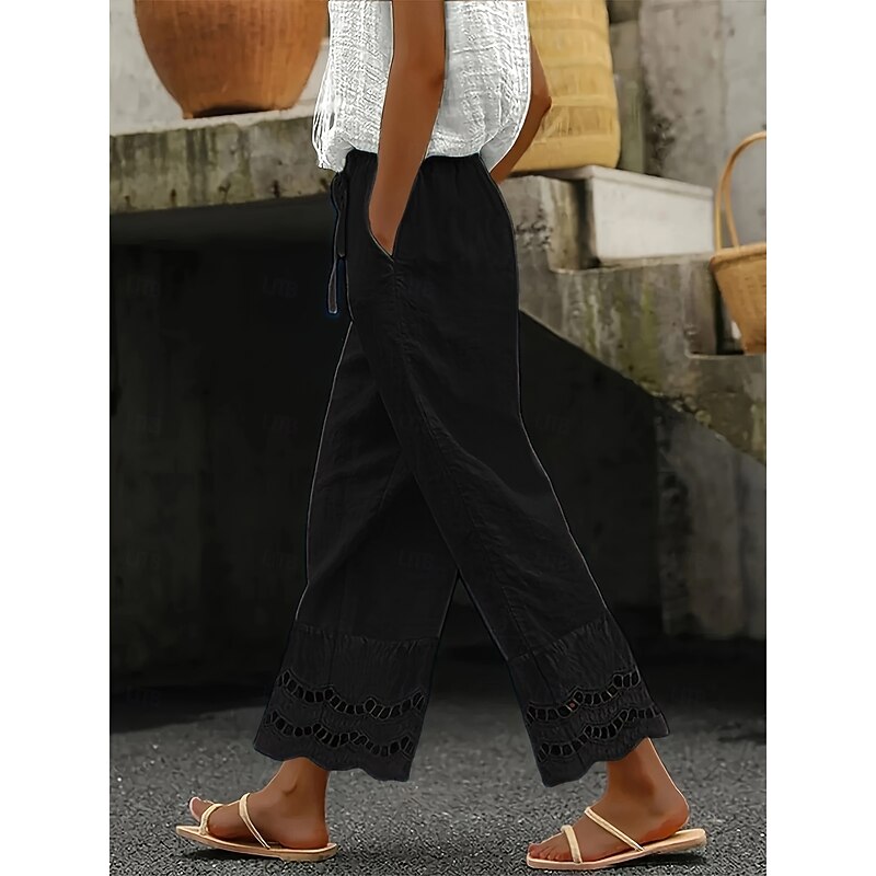 Women's Pants Trousers Fashion Long Plain Side Pockets Cut Out Breathability Comfortable Micro-elastic Casual Daily Black Sky Blue Khaki Spring &  Fall Regular Fit2