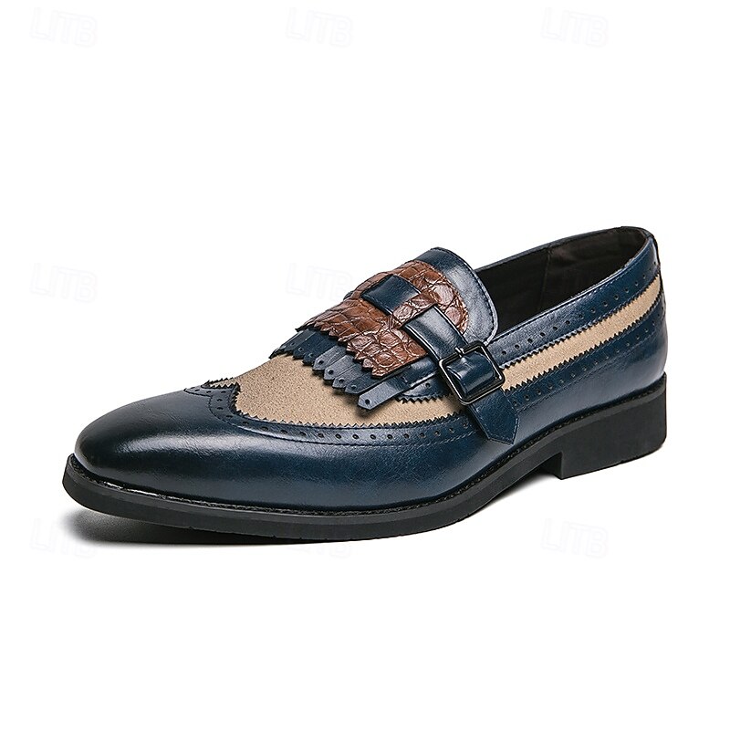 Men's Retro Faux Leather Loafers - Classic Brogue Design with Buckle and Fringe Detail, Versatile and Stylish Footwear2