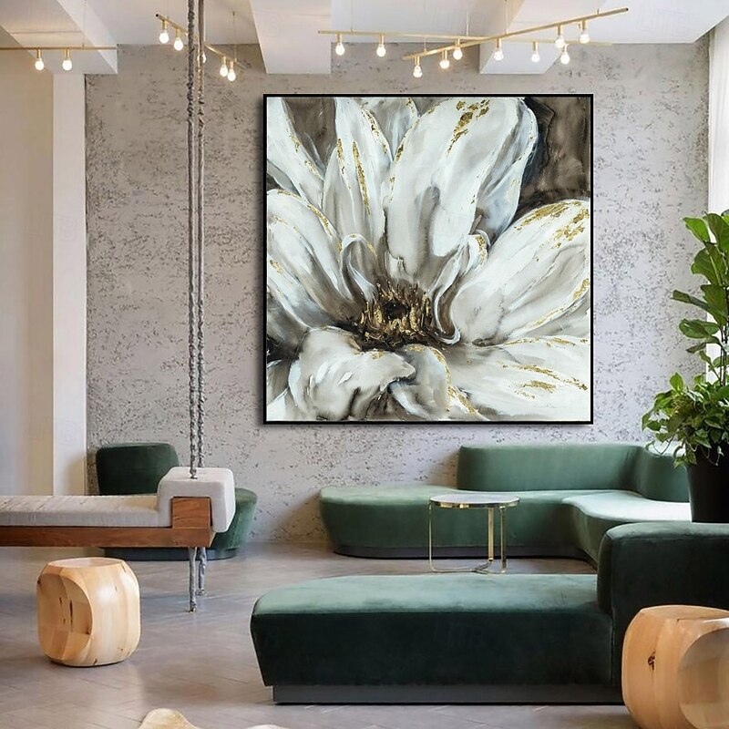 Handmade Oil Painting Canvas Wall Art Decoration Modern Abstract Black and White Gold Big Flower for Home Decor Rolled Frameless Unstretched Painting3