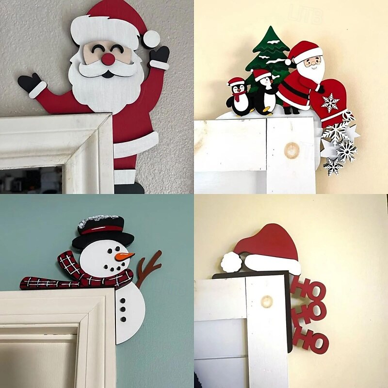 Christmas Door Topper – Funny Snowman & Santa Claus Corner Sign for Holiday Home Décor, Windows, Walls, and DIY Christmas Party Ornaments2