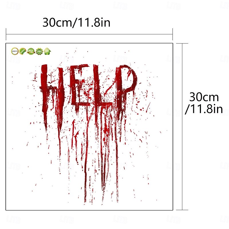 Help Letters Halloween Wall Stickers Scary Horror PVC Red Bloody Wall Clings Background Bloodstains Halloween Decorations Sticker Home Decor4