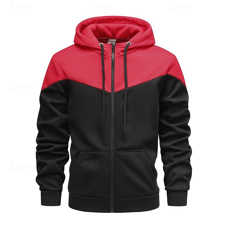 Men's Full Zip Hoodie Zip Up Hoodie Black Army Green Hooded Color Block Zip Up Patchwork Sports & Outdoor Daily Holiday Polyester Streetwear Basic Casual Spring &  Fall Clothing Apparel Hoodies3