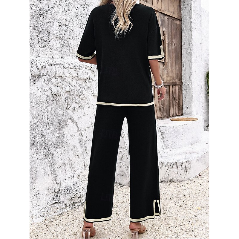 Women's Sets Pure Color Casual Comfort Daily Viscose Breathable Crew Neck Short Sleeve T shirt Tee Pant Summer Spring Home Outfits2