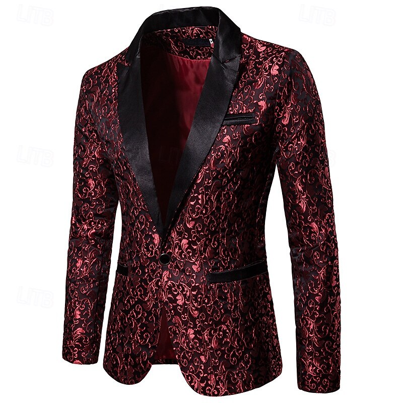 Men's Blazer Business Cocktail Party Wedding Party Fashion Casual Spring &  Fall 80% Cotton Plants Pocket Buttons Comfortable Single Breasted Blazer Black White Red Gold4