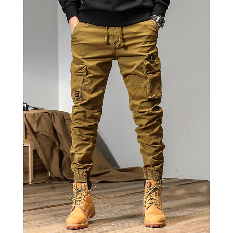 Men's Cargo Pants Joggers Trousers Cargo Sweatpants Drawstring Elastic Waist Multi Pocket Plain Wearable Outdoor Daily Camping & Hiking Fashion Classic Black Yellow