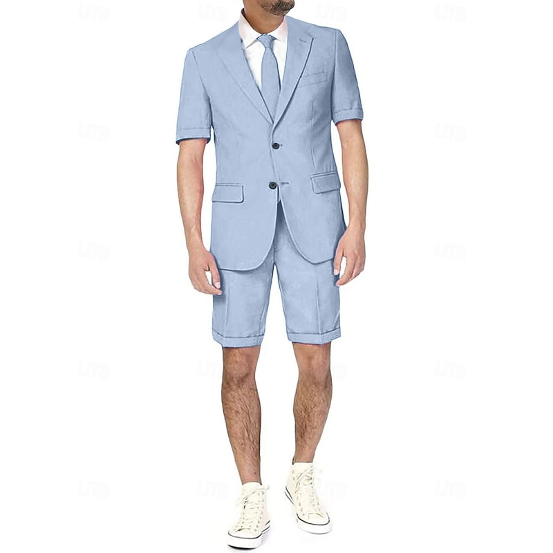 Men's Wedding Party Linen Suits Notch Notch Lapel Black Dark Navy Solid Colored Tailored Fit 2 Piece Single Breasted Two-buttons