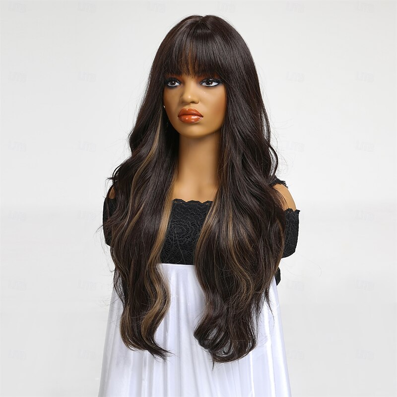 Synthetic Wig Uniforms Career Costumes Princess Straight kinky Straight Middle Part Layered Haircut Machine Made Wig 26 inch Dark Brown Synthetic Hair Women's Cosplay Party Fashion Dark Brown2