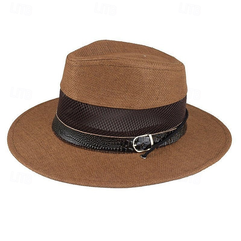Men's Straw Hat Sun Hat Wild Brim Hat khaki Beige Linen Mesh Fashion Casual Street Daily Solid Color Adjustable Sunscreen Breathable3