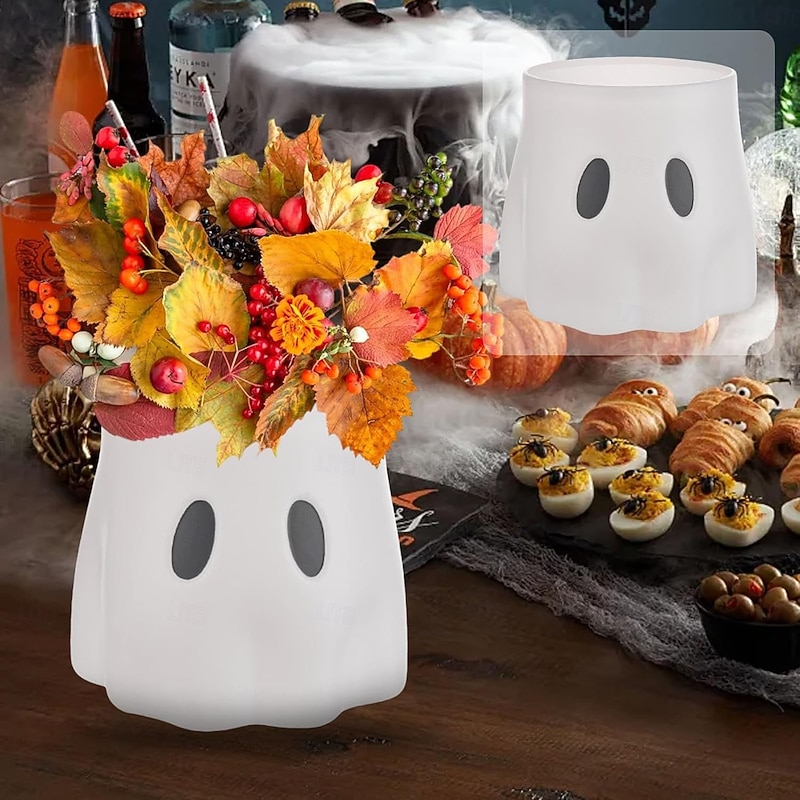 Ghost Bucket Decor Planter Halloween Cutest Ghost Decoration,Ghost Planter Ghost Vase, Ghost Candy Bowl Decor, Display Stand Decor for Indoor Outdoor Home Decor4