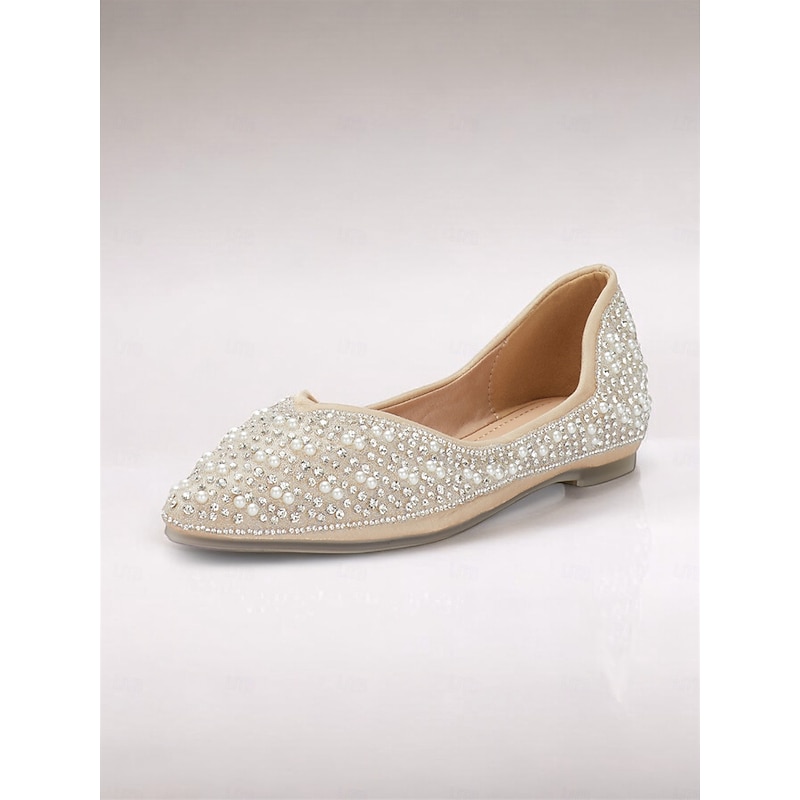 Women's Rhinestone Embellished Pointed Toe Flats - Elegant Slip-On Ballet Shoes for Weddings and Special Occasions2