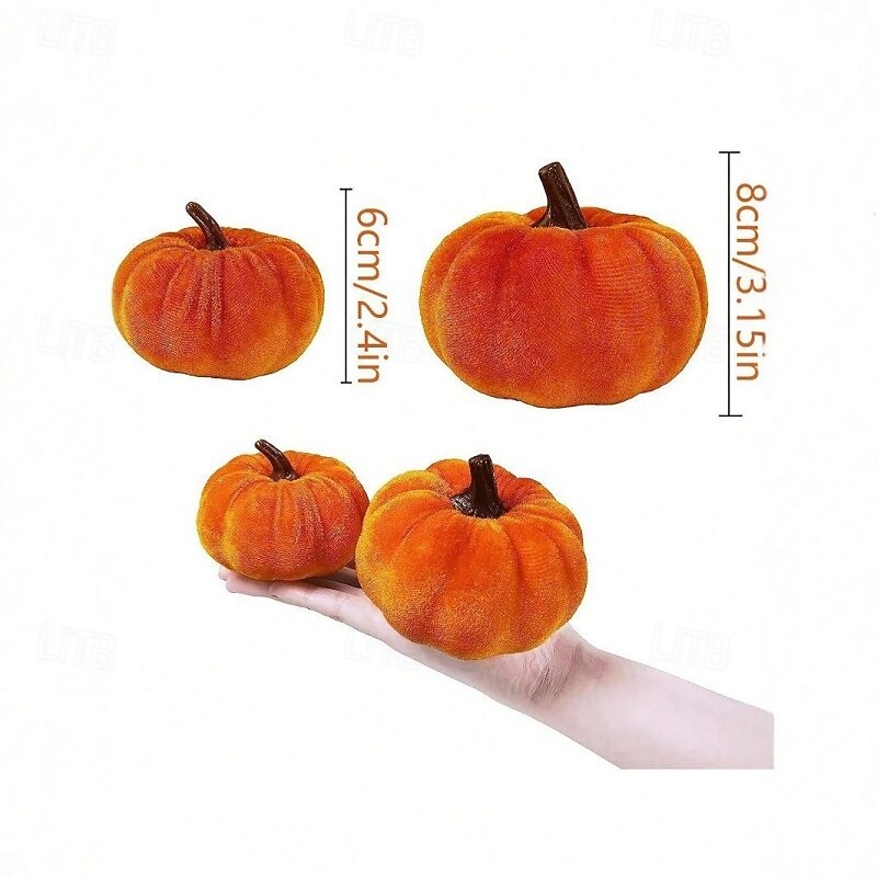 6 Pcs Assorted Small Harvest Faux Velvet Pumpkins - Fall, Thanksgiving Decorative Fabric Foam Pumpkins in Rust Orange and White for Fall, Thanksgiving, Wedding Decor4