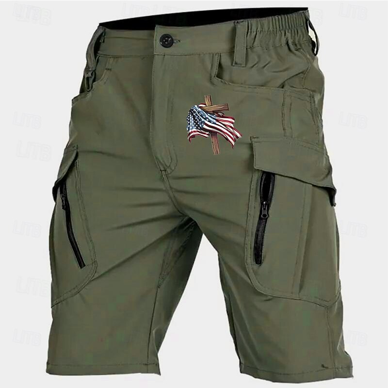 Men's Cross American Flag Cargo Shorts Mid Waist Sports Fashion Streetwear Sports Outdoor Casual Daily Drawstring Side Pockets Elastic Waist Designer Clothing Apparel3