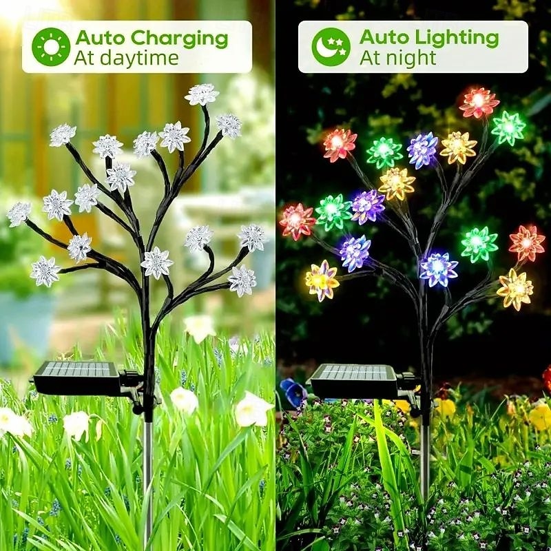 Solar Lights Outdoor Garden 20 LED Solar Lotus Decor Lights 8 Lighting Modes Outdoor Waterproof Solar Flower Lights Solar Landscape Lights For Yard Lawn (Colorful) 1/2pcs4