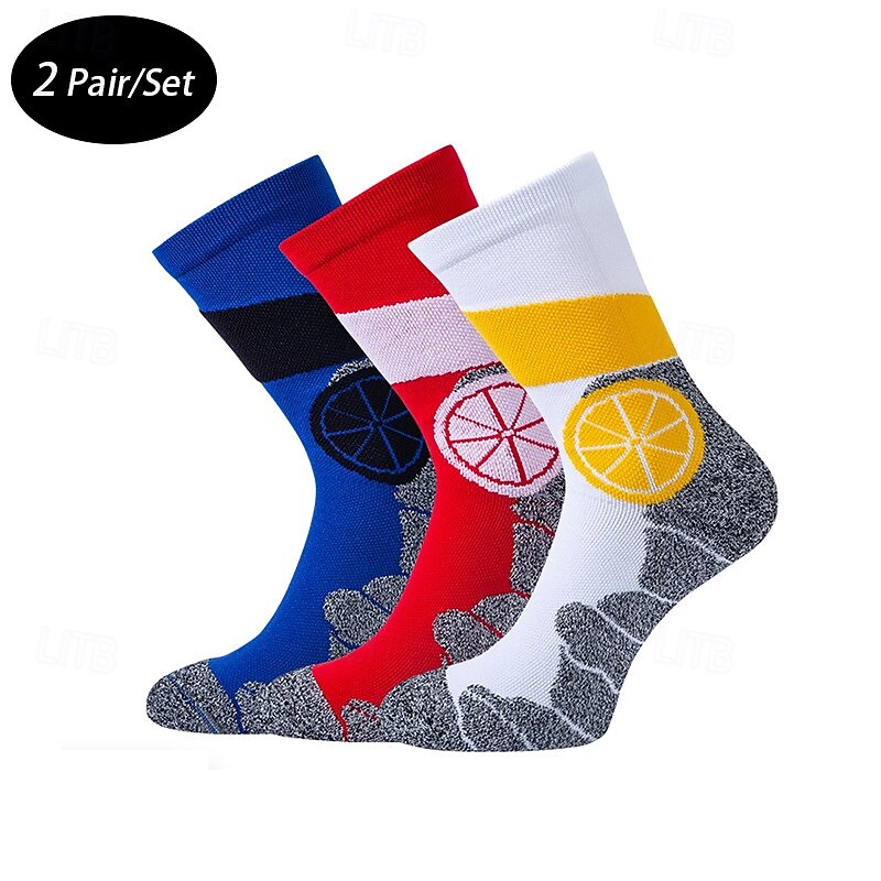 Men's 2 Pairs Multi Packs Socks Running Socks Casual Socks Yellow Red Color Color Block Sports & Outdoor Daily Vacation Basic Medium Spring Fall Fashion Casual