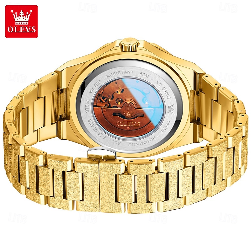 OLEVS Men Mechanical Watch Creative Minimalist Fashion Business Automatic Self-winding Luminous Calendar Date Week Steel Watch4