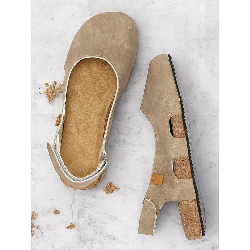Women's Vintage-Style Beige Suede Slingback Sandals with Cut-Out Design and Cork Sole - Comfortable and Stylish for Summer Wear2
