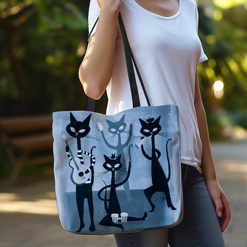 Chic Cat Band Canvas Tote Bag – Stylish and Durable Shoulder Bag with Unique Feline Design for Everyday Use3