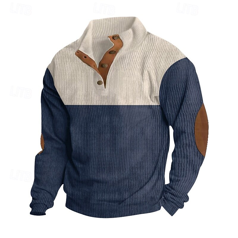 Men's Sweatshirt Black Wine Navy Blue Brown Gray Standing Collar Color Block Patchwork Ribbed Textured Sports & Outdoor Daily Holiday Polyester Corduroy Streetwear Basic Casual Spring &  Fall2