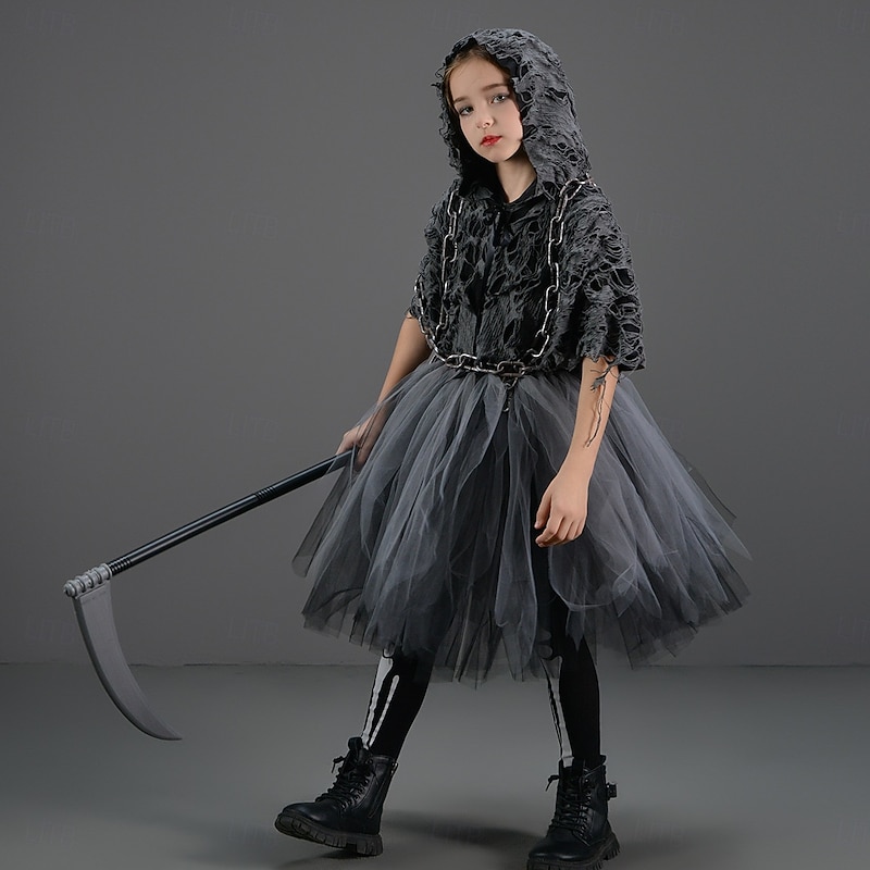 Grim Reaper Halloween Costume Tutu Scary Costume Dress Up Kid's Girls' Children's Day Masquerade Party Easy Halloween Costumes Dress Up2