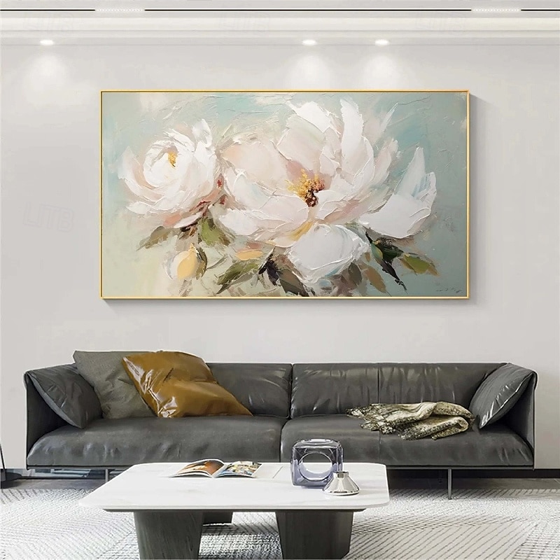 Flower oil painting handmade Abstract flower Oil Painting On Canvas handmade Modern WHITE flower Oil Painting Hand Painted Large white flower floral oil painting Wall Art painting For Home Decor2