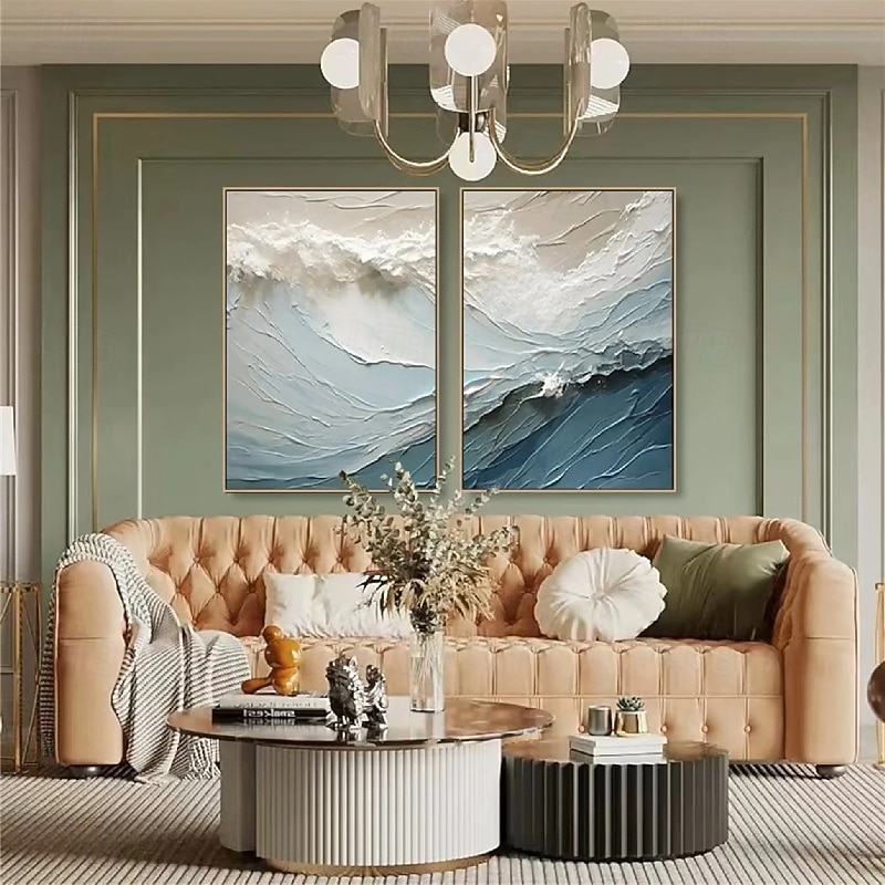 Wave oil painting handmade Wabi sabi Wall Art Beige Abstract Painting on Canvas A Pair Beige Texture oil painting Wall Art Neutral Abstract ocean painting Wall Art Boho Wal Decor3