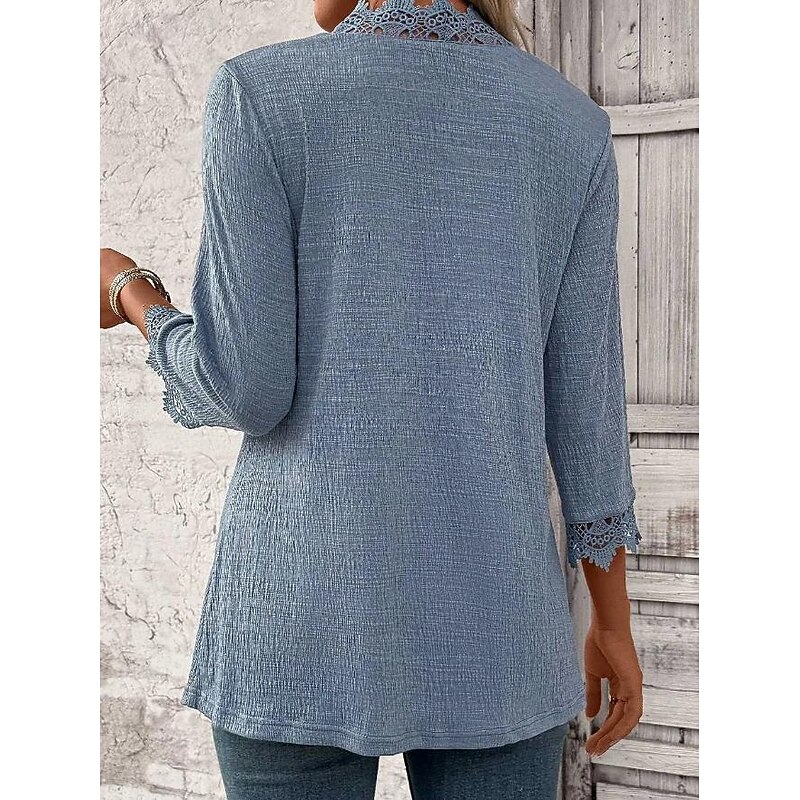 Women's Jacket Party Patchwork Solid Color Windproof Fashion Loose Fit Outerwear 3/4 Length Sleeve Fall Blue S2