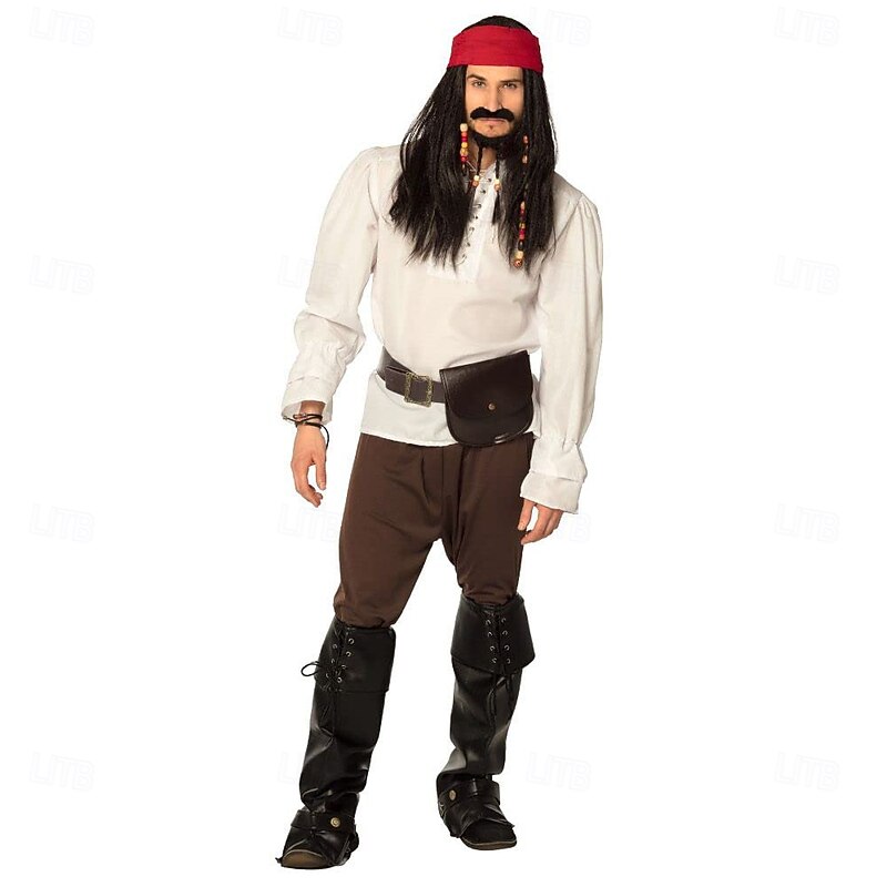 Pirate Jack Sparrow Style Wig with Beard Halloween Cosplay Party Wigs3
