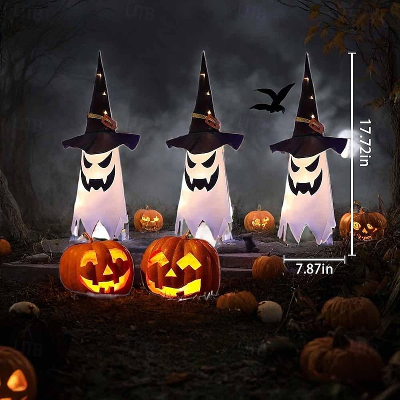 Halloween Decorations Lighted Ghost Hanging Witch Hat Indoor and Outdoor Courtyard Tree Festival Line Decoration 3pcs3
