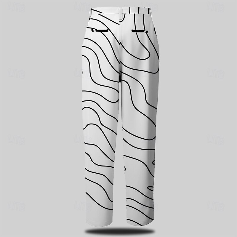 Men's Dress Pants Pocket 3D Print Buttons Geometric Full Length Formal Business Casual White Inelastic2